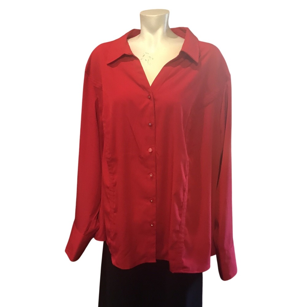 Est 1946 Womens Size 26/28W Red Long Sleeve Blouse Amazing Button Detail